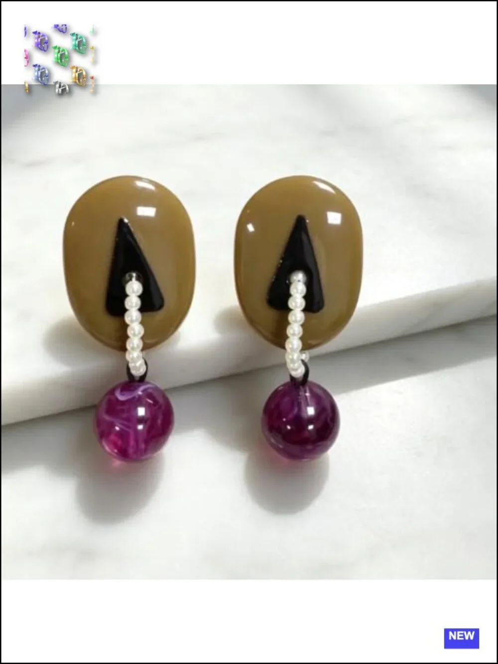 Geometric Pearl Drop Earrings, Resin Statement Dangle with Bead Accent for Party